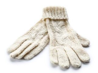 Knitted warm gloves on white background