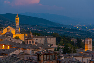 Sunrise view of rooftops in Assisi, Italy