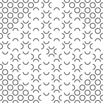 Vector illustration. Geometric seamless pattern. Contour circle and semicircle in the form of a rhombus. Spotted gray - white background. Simple abstract background with polka dots.