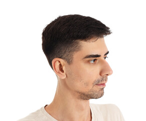 Obraz premium Handsome brunette man on white background, closeup