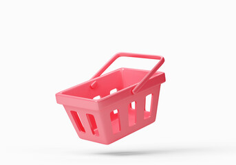 Red vintage shopping basket isolated on white background. Retro design