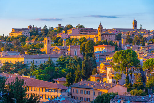 Sunset panorama view of Italian town Perugia