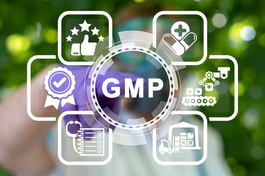 Concept of GMP Good Manufacturing Practice Medicine Pharmacy. Quality Control Standards Medicines, Pharmacological Drugs Production.