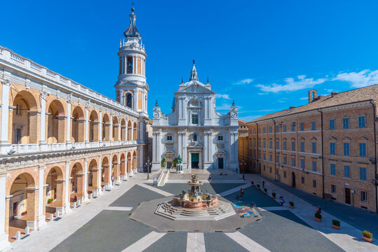 Piazza della Madonna and the Sanctuary of the Holy House of Loreto in Italy