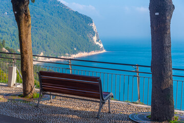 Bench overlooking Monte Conero park in Italy