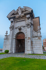 Sunset view of Porta Pia in Italian town Ancona