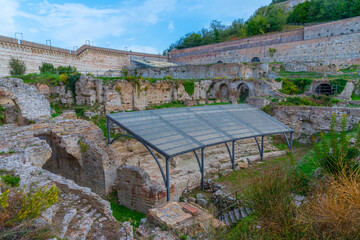 View of a roman amphitheatre in Italian town Ancona