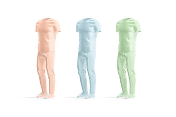 Blank colored sport uniform with v-neck t-shirt and pants mockup