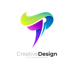 Letter P logo with colorful design template, 3d style