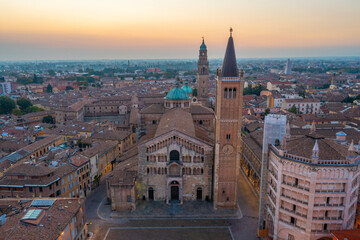 Sunrise view of the Cathedral of Parma in Italy