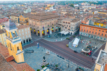 Sunrise over Piazza Giuseppe Garibaldi in the center of Italian town Parma