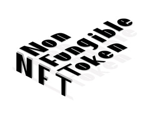 Vector icon of NFT technology. Isometric text on white background. Payment for unique digital objects in art