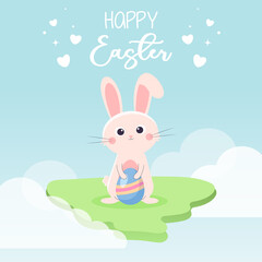 Happy Easter Day with cute rabbit with egg decoration celebration.

