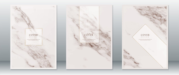 Set of modern cover page design with marble texture and gold frame