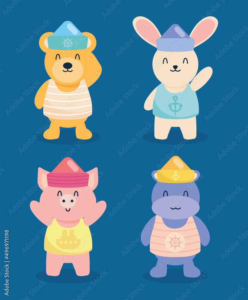 Wall mural cute sailor animals set