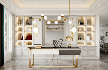 3d render minimal design working office