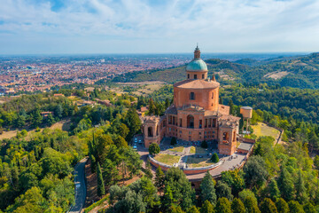 Aerial view of Sanctuary of the Madonna di San Luca in Bologna, Italy © dudlajzov
