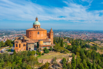 Aerial view of Sanctuary of the Madonna di San Luca in Bologna, Italy © dudlajzov