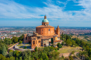Aerial view of Sanctuary of the Madonna di San Luca in Bologna, Italy © dudlajzov