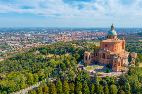 Aerial view of Sanctuary of the Madonna di San Luca in Bologna, Italy