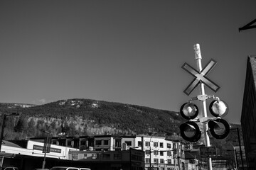 Railroad crossing in the mountains
