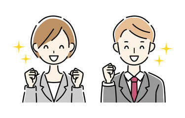 ビジネスマンとビジネスウーマン　喜ぶ