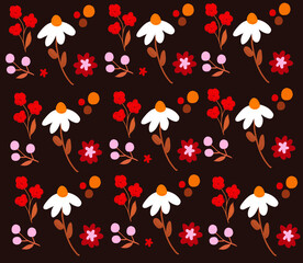 Fototapeta na wymiar Vector floral pattern with flowers and leaves. 