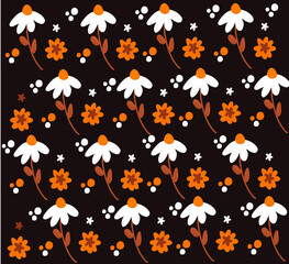 Vector floral pattern with flowers and leaves.