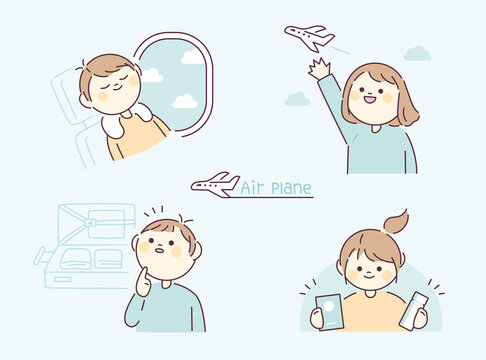 Round and cute face character. People are making travel plans. flat design style vector illustration.