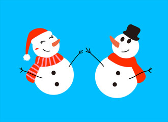 Christmas smiling snowman couple, vector illustration