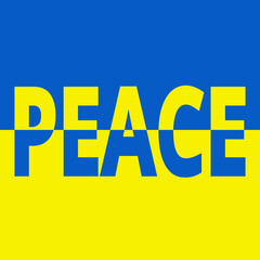 Peace text with flag of Ukraine poster. Stop war in Ukraine. vector illustration