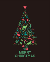 Fototapeta na wymiar Christmas tree poster, greeting card design, flat icons