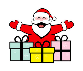 Santa Claus opens his hands, ready to give you a hug and gifts
