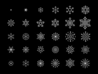 Snowflake icons, from small to big