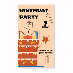 Flat birthday design with cake. Vector illustration
