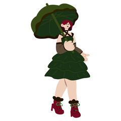 Dark green dark royal girl holding an umbrella
