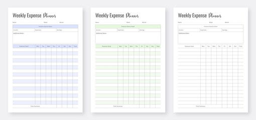 Weekly Expense Planner. Expense & Bill Payment Tracker. Minimalist Financial planner. Expense Tracker Template Set. Printable templates collection set.