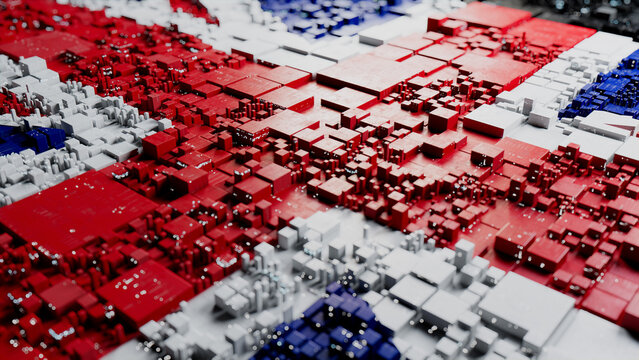 British Flag rendered as Futuristic 3D blocks. United Kingdom Network Concept. Tech Wallpaper.