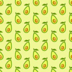 Simple pattern with avocado. Vector fruit drawing. For use in packaging, prints, fabrics, covers and brochures, textile products, baby products, home furnishings.
