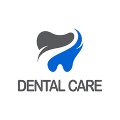 dental care logo template with flat grey and blue color style