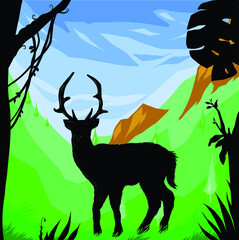 Deer silhouette with forest background