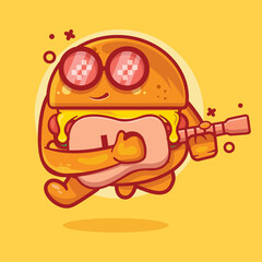cool hamburger food character mascot playing guitar isolated cartoon in flat style design 