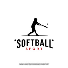 silhouette of people hitting softball. logo design on isolated background