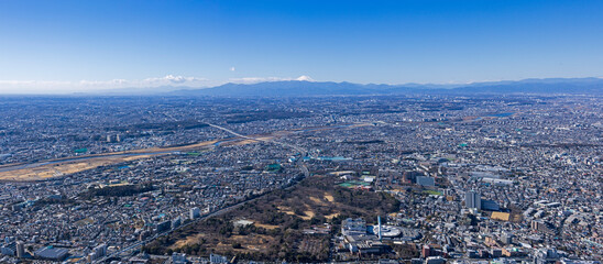 砧公園上空から富士山を望む・空撮