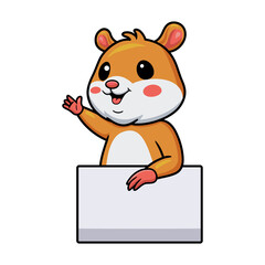 Cute little hamster cartoon with blank sign
