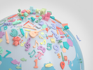 colorful symbol of learning for children on earth.3D rendering.