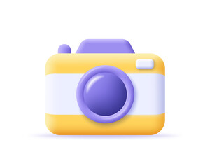 3D camera icon. Photo camera render. Concept technology and snapshot photography. 3d realistic camera vector illustration