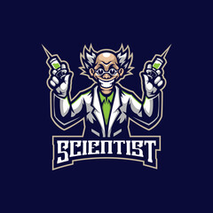Scientist mascot logo design vector with modern illustration concept style for badge, emblem and t shirt printing. Scientist illustration with syringe in hand.