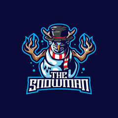 Snowman mascot logo design vector with modern illustration concept style for badge, emblem and t shirt printing. Angry snowman illustration for sport and esport team.
