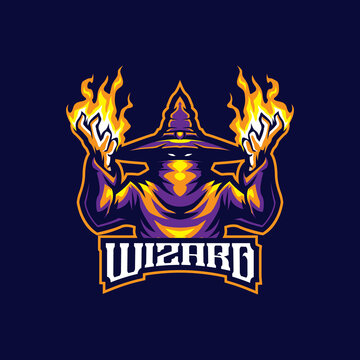Wizard mascot logo design vector with modern illustration concept style for badge, emblem and t shirt printing. Fire wizard illustration for sport and esport team.